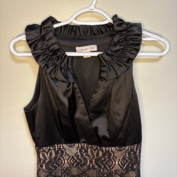 Coldwater Creek V Neck Black Lace Overlay Fitted Whimsygoth Fairy Grunge SZ 4 - Picture 2 of 9